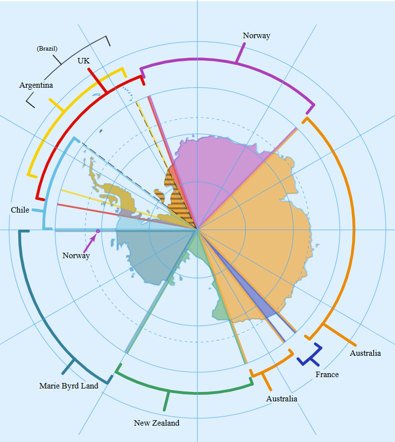 Map showing the territorial claims to Antarctica, Map showing the territorial claims to Antarctica,